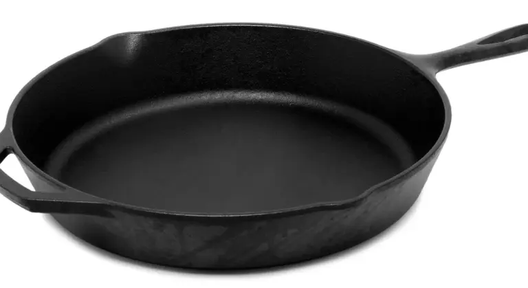 Black enameled cast iron skillet with two handles
